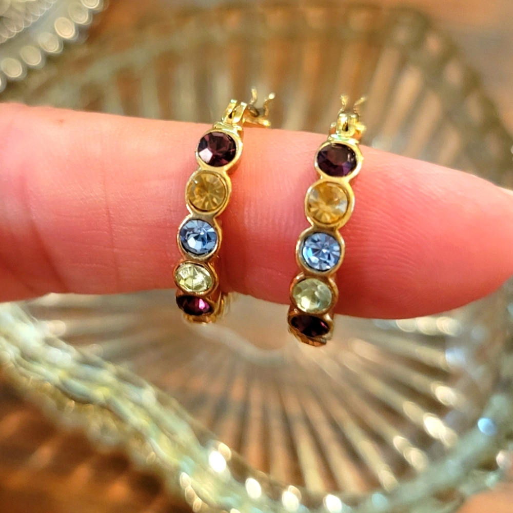 Multi Colored Gold toned Hoop Earrings